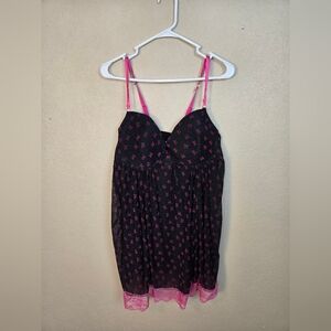 Elegance Black and Pink Bow Print Lace Chemise 2X (6213)